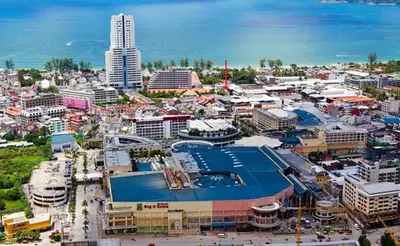 an aerial view of a city with a tennis court at Studio Bangla Suite 304 in Patong Beach