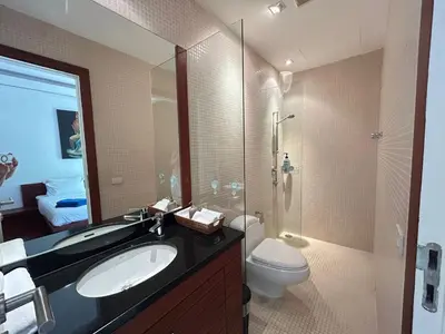 a bathroom with a sink and a toilet and a shower at Luxury Pool Villa Bangtao Phuket close to beach in Bang Tao Beach