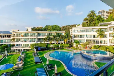 an aerial view of a resort with a swimming pool at Karon Sea View 2 Bedrooms Apartment in Karon Beach