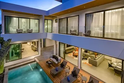 an overhead view of a house with a pool at Dara Villas - Rawai in Rawai Beach