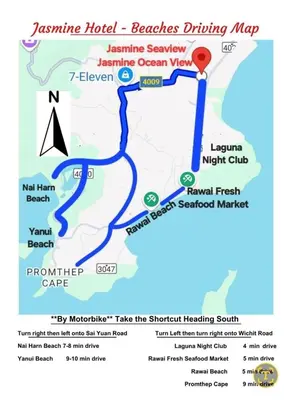 a map of the tasmania hotel beaches driving map at Jasmine Ocean View Penthouse in Ban Saiyuan (1)