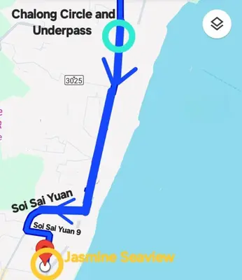 a map of the chowing circle and underpass at Jasmine Seaview 'A1' Friendly Guesthouse in Ban Saiyuan (1)