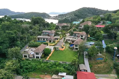an aerial view of a house at Ao Yon- Contemporary 3-bedroom private pool villa in Ban Ao Makham
