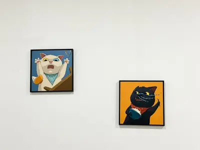 a group of three paintings of cats on a wall at Home in Chalong 3 Bedrooms Fully Furnished in Ban Suan