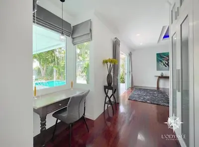 a bathroom with a tub and a table and chairs at V292 Central Rawai Private Pool Villa with Amenities in Rawai Beach