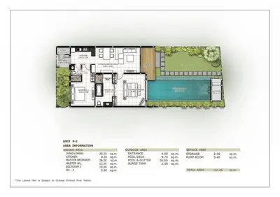 a plan of the ground floor of a house at VILLA Miriama 2 Bedroom Near Naiharn Beach in Rawai Beach