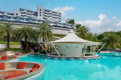 a swimming pool with a gazebo in front of a hotel at Patong Bay Hill in Patong Beach
