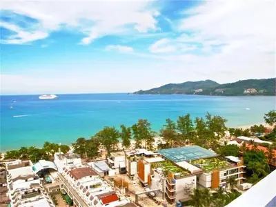 a view of the ocean from a resort at Patong Tower 1-Bedroom Apartment Full Sea View in Patong Beach