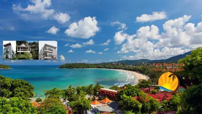 a view of the beach and a resort at Kata Beachwalk Hotel and Bungalows in Kata Beach