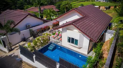 an overhead view of a house with a swimming pool at Chalong - 2 Bedroom Hideaway Private Pool Villa - Phuket in Chalong