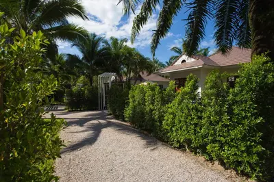 a house with palm trees and a gravel driveway at Alisea Pool Villa Aonang in Ao Nang Beach