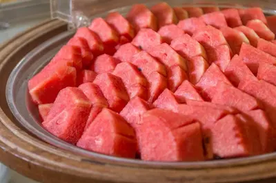 a pile of sliced watermelon in a bowl at Aonang All Seasons Beach Resort in Ao Nang Beach