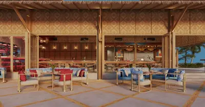 a rendering of a restaurant with tables and chairs at OUTRIGGER Phi Phi Island Resort in Phi Phi Don