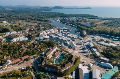 an aerial view of a marina with boats at NH Boat Lagoon Phuket Resort in Phuket Town