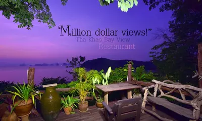 a sign that reads million dollar viewstn macao bay view resort at Tha Khao Bay View Bungalow in Ko Yao Noi