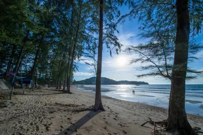 a beach with trees and the sun in the distance at Pai Tan Villas - SHA Extra Plus in Bang Tao Beach