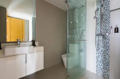 a bathroom with a glass shower and a sink at Oceanstone by Holy Cow, 2-BR, 90 m2, pool view in Bang Tao Beach