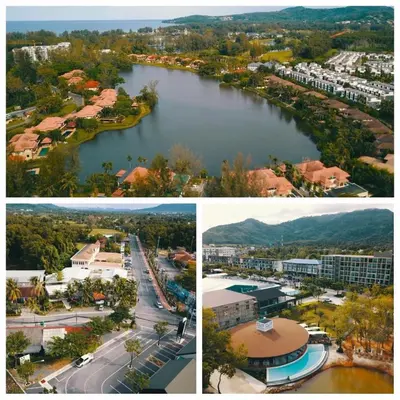 a collage of photos of a city and a river at The Aristo Beach by Holy Cow, studio, without kitchen, construction view in Surin Beach