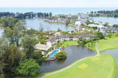 an aerial view of a resort on a lake at Homm Suites Laguna, part of Banyan Group in Bang Tao Beach