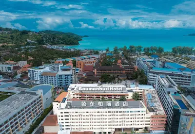 an aerial view of the city of honolulu at Baumanburi Hotel Patong in Patong Beach