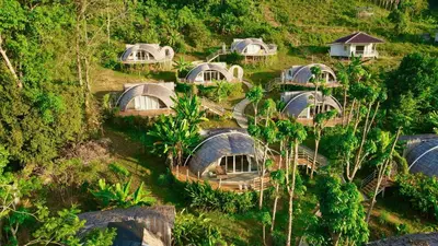 an aerial view of a group of houses on a hill at Jaiyen Eco Resort in Ko Yao Noi