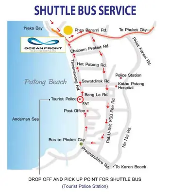 a map of the shuttle bus service at Oceanfront Beach Resort in Patong Beach