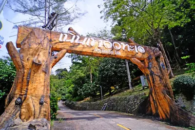 a wooden archway with a sign that reads entrance to a forest at Rnana Grand in Phangnga