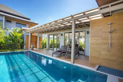 a swimming pool with a pergola over a house at Resort Boutique 2BR Villa Dalaa 4, Private Pool, Full Service, 5 min Drive Kamala Beach in Kamala Beach