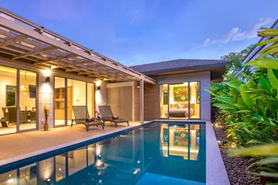 a swimming pool in the backyard of a house at Resort Boutique 2BR Villa Dalaa 4, Private Pool, Full Service, 5 min Drive Kamala Beach in Kamala Beach