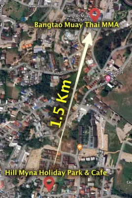 a map of a city with a parking lot at Hill Myna Holiday Park & Cafe in Bang Tao Beach