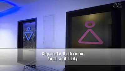 a room with two doors with a sign on it at PERA SPACE Capsule Hotel in Phuket Town