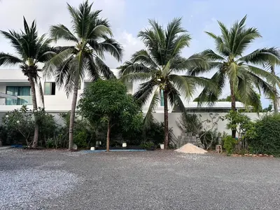 a group of palm trees in front of a building at นิวเวฟภูเก็ต in Ban Na Kok