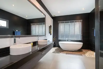 a bathroom with two sinks and a bath tub at Relax & Enjoy Stay! Elegant 3BR Pool Villa Talosy in Rawai Beach