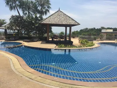 a swimming pool with a gazebo in a resort at Bel Air Cape Panwa resort apartment in south Phuket with pool access ,near Ao Yon in Phuket Town