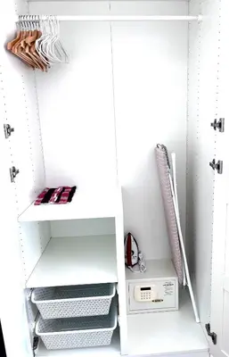 a closet with white shelves and a appliance in it at В7 НОВАЯ КВАРТИРА ВАТСАП669З582I976 можно РУБЛЯМИ in Nai Yang Beach