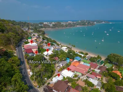 an aerial view of monona villas and the beach at mona seaview pool villa beach front AoYon Beach in Panwa Beach